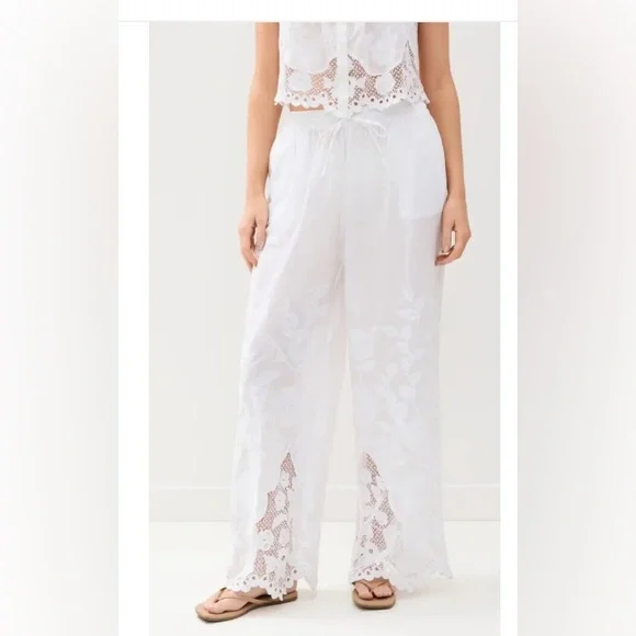 Flora Pant - White Beachside Broderie Pants & Jumpsuits